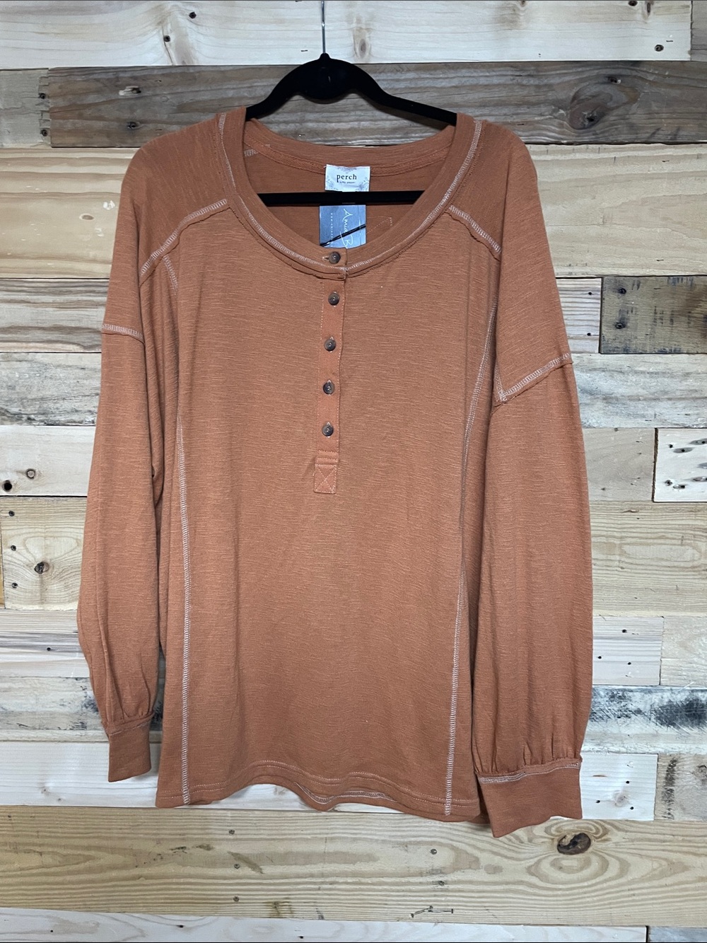 Perch by blu pepper size 3X orange Henley long sleeve raw hem oversized top